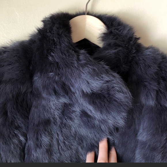 Luxurious rabbit fur coat, dark blue grey - Picture 5 of 11